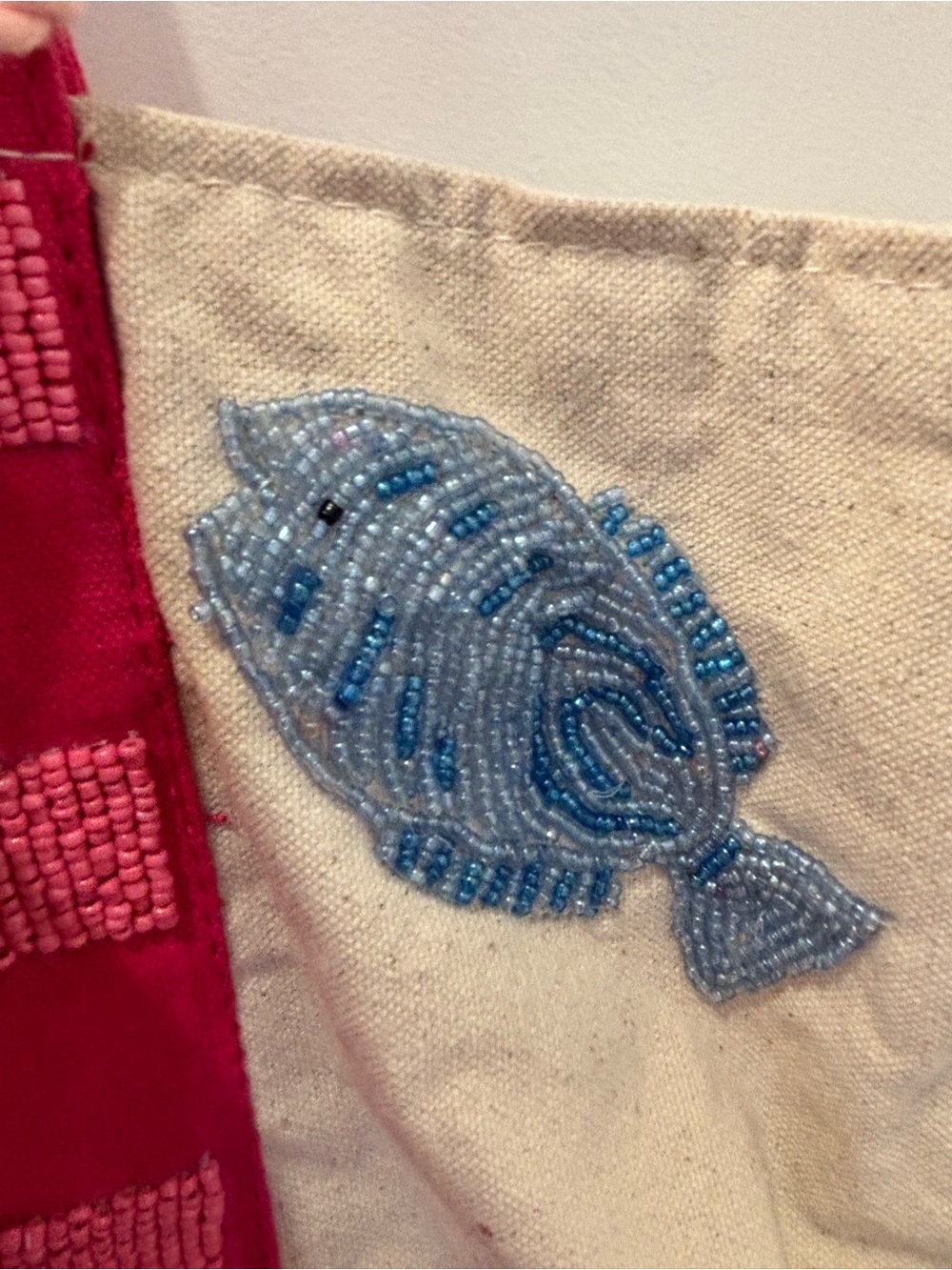 NWT Sol and Mer Pink and tan sea life beaded Canvas Tote Bag - Picture 8 of 14